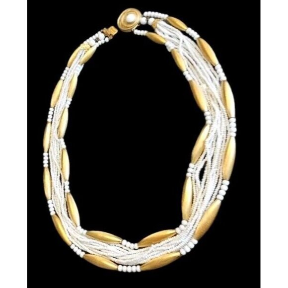 STUNNING 1950'S ORIGINAL by ROBERT Multistrand BEAD WHITE GOLD  20" NECKLACE - Picture 3 of 14